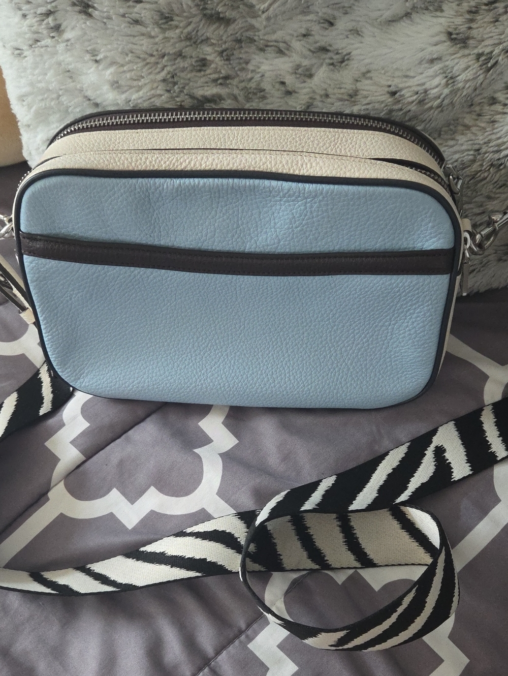 Coach Pale Blue Leather Camera Bag with Stripe Accent - Picture 3 of 8